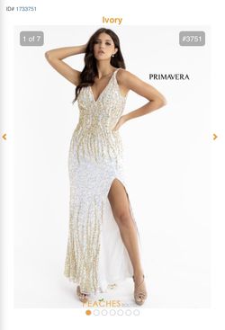 Primavera White Size 0 Prom Side slit Dress on Queenly