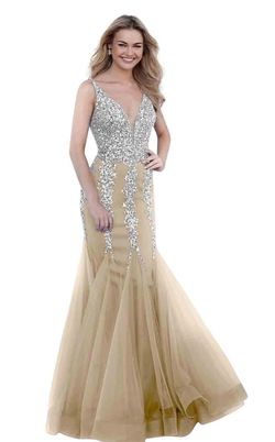 Style 63700 Jovani Nude Size 4 Tulle Sequined 50 Off Mermaid Dress on Queenly