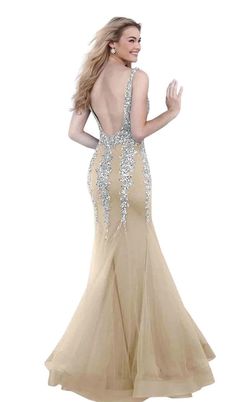 Style 63700 Jovani Nude Size 6 63700 Sequined Mermaid Dress on Queenly