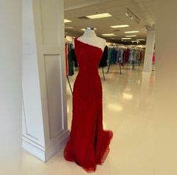 Style 54262 Sherri Hill Red Size 14 Prom Mermaid Dress on Queenly