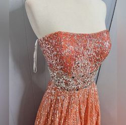 Style 8544 Sherri Hill Pink Size 14 Pageant Coral Floor Length Straight Dress on Queenly