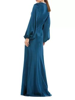 Mac Duggal Blue Size 6 Satin Floor Length High Neck A-line Dress on Queenly