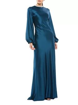 Mac Duggal Blue Size 6 Satin Floor Length High Neck A-line Dress on Queenly