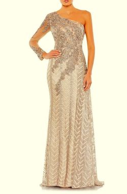 Mac Duggal Nude Size 8 Shiny Floor Length Polyester One Shoulder A-line Dress on Queenly