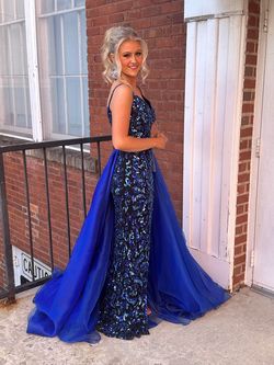 Sherri Hill Blue Size 2 Plunge Floor Length Pageant Side slit Dress on Queenly