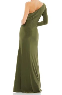 Mac Duggal Green Size 4 Floor Length Polyester One Shoulder Side slit Dress on Queenly