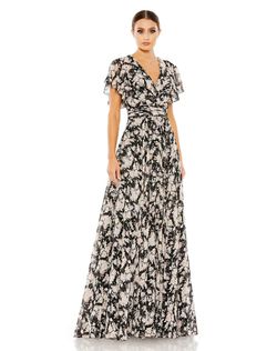 Mac Duggal Multicolor Size 12 V Neck Floral Floor Length A-line Dress on Queenly