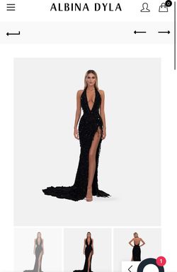 Albina Dyla Black Size 0 Plunge Fully Beaded Prom Liquid Beaded Side slit Dress on Queenly