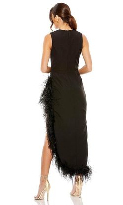 Mac Duggal Black Size 16 Feather Plus Size Floor Length Side slit Dress on Queenly