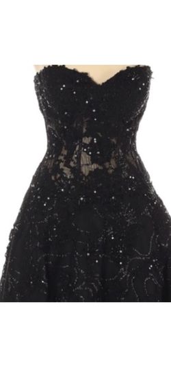 Jovani Black Size 2 Strapless Lace Jersey A-line Dress on Queenly