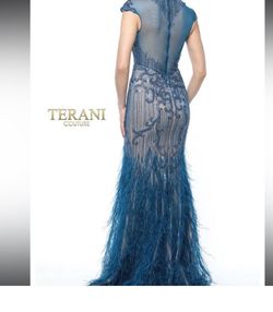 Style 1721GL4446 Terani Couture Blue Size 2 Jersey Short Height Floor Length Jewelled Mermaid Dress on Queenly