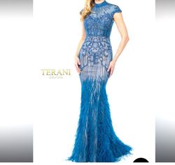 Style 1721GL4446 Terani Couture Blue Size 2 Jewelled Floor Length Mermaid Dress on Queenly