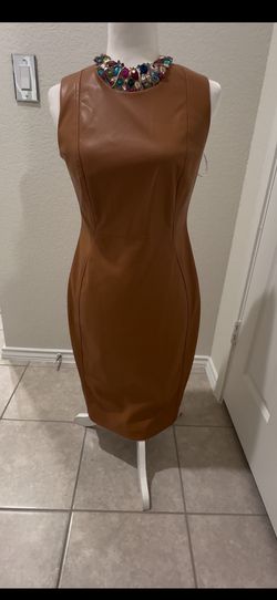 Calvin Klein Brown Size 4 Square Nightclub Square Neck Cocktail Dress on Queenly