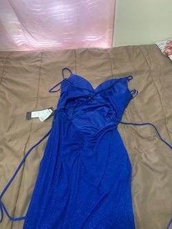 Style CC1618 Cinderella Divine Blue Size 14 Plunge Prom Side slit Dress on Queenly