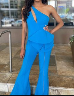 Jovani Blue Size 4 Pageant Free Shipping Wedding Guest One Shoulder Jumpsuit Dress on Queenly