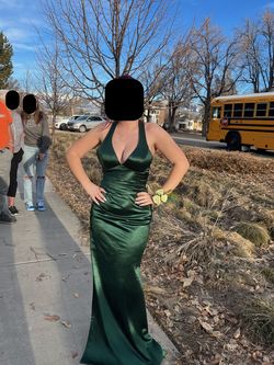 Windsor Green Size 6 Shiny Floor Length Side slit Dress on Queenly