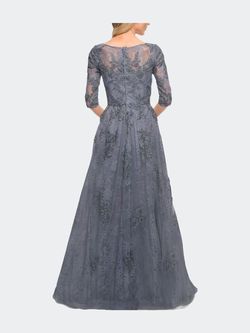 La Femme Blue Size 10 Lace Floor Length Floral Polyester Ball gown on Queenly