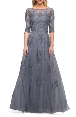 La Femme Blue Size 10 Polyester Lace Sleeves Ball gown on Queenly
