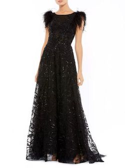 Mac Duggal Black Size 10 Floor Length Sequined Feather A-line Dress on Queenly