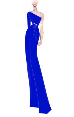 Fernando Wong Blue Size 2 Floor Length Tall Height Jersey One Shoulder Jumpsuit Dress on Queenly