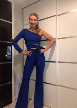 Fernando Wong Blue Size 2 Pageant Interview Custom Floor Length Jumpsuit Dress on Queenly