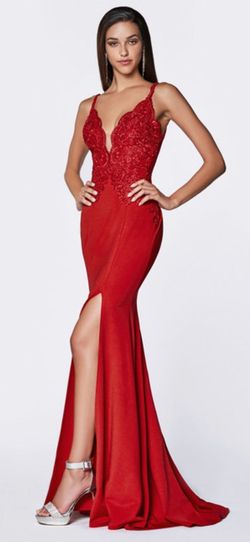 Velvi Red Size 0 Free Shipping Plunge Floor Length Pageant Side slit Dress on Queenly
