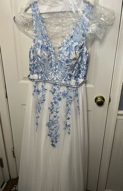 Say Yes to the Prom White Size 12 Floor Length Embroidery Pageant Ball gown on Queenly