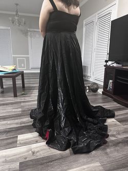 Sherri Hill Black Size 16 Prom Plunge Jersey Train Dress on Queenly