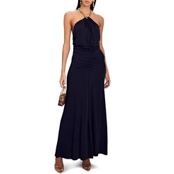 Style Reze Chain Link Veronica Beard Blue Size 12 Cut Out Keyhole Floor Length Side slit Dress on Queenly