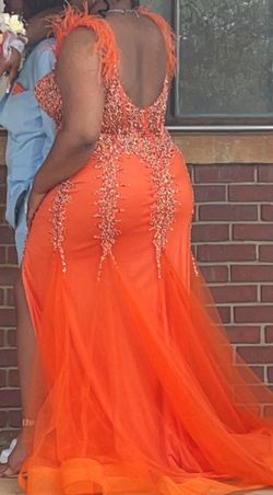 Jovani Orange Size 20 Tulle Train Bridesmaid Sequined Mermaid Dress on Queenly