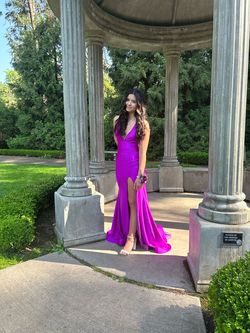 Style 2359 Jessica Angel Purple Size 0 Floor Length Jersey 50 Off Black Tie Side slit Dress on Queenly