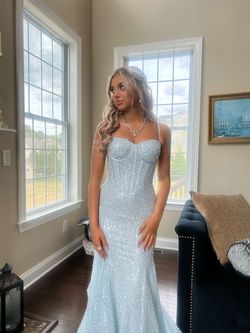 Portia and Scarlett Blue Size 4 Floor Length Prom Square Neck Mermaid Dress on Queenly