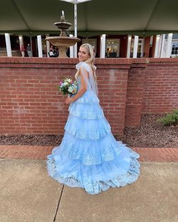 Sherri Hill Blue Size 2 Plunge Quinceanera Floor Length Ball gown on Queenly