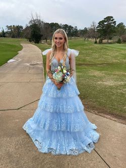 Sherri Hill Blue Size 2 Quinceanera Prom Plunge Jersey Ball gown on Queenly