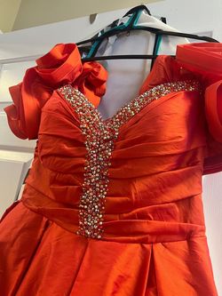 JVN Orange Size 8 Medium Height Pageant Ball gown on Queenly