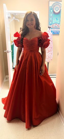 JVN Orange Size 8 Pageant Jersey Ball gown on Queenly