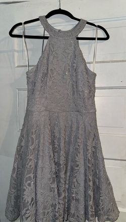 B. Darlin Silver Size 12 Flare High Neck Cocktail Dress on Queenly