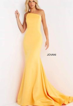 Style 06763 Jovani Yellow Size 8 Floor Length Train Dress on Queenly