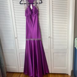 Style P3068 Kiss Kiss Formal Purple Size 2 Halter Floor Length Train Mermaid Dress on Queenly