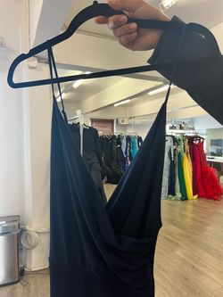Fashion Nova Blue Size 4 Jersey Plunge Floor Length Side slit Dress on Queenly