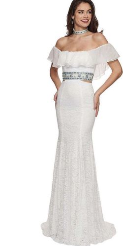 Style 6563 Rachel Allan White Size 8 Sheer Prom Lace Jewelled A-line Dress on Queenly