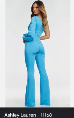 Style 11168 Ashley Lauren Blue Size 00 Floor Length Jersey Jumpsuit Dress on Queenly