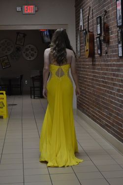 Blush Prom Yellow Size 6 Prom Pageant Plunge Tall Height A-line Dress on Queenly