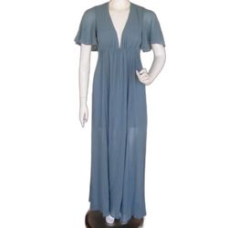 Style Faye Show Me Your Mumu Blue Size 8 Sheer Sleeves Straight Dress on Queenly