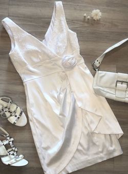 Teeze Me White Size 4 Satin Jersey Bridal Shower Cocktail Dress on Queenly