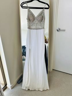 Jovani White Size 2 Floor Length Side slit Dress on Queenly