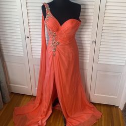 Style P3253 Kiss Kiss Formal Orange Size 4 Floor Length Prom 50 Off Side Slit Train Dress on Queenly