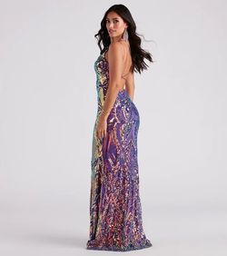 Windsor Purple Size 4 Shiny Metallic Floor Length Mermaid Dress on Queenly