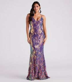 Windsor Purple Size 4 Shiny Metallic Floor Length Mermaid Dress on Queenly