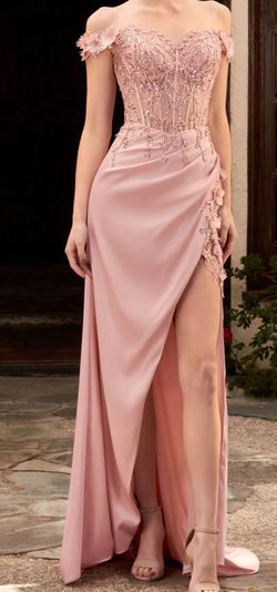 Style CD0186 Cinderella Divine Pink Size 8 Straight Floral Side slit Dress on Queenly